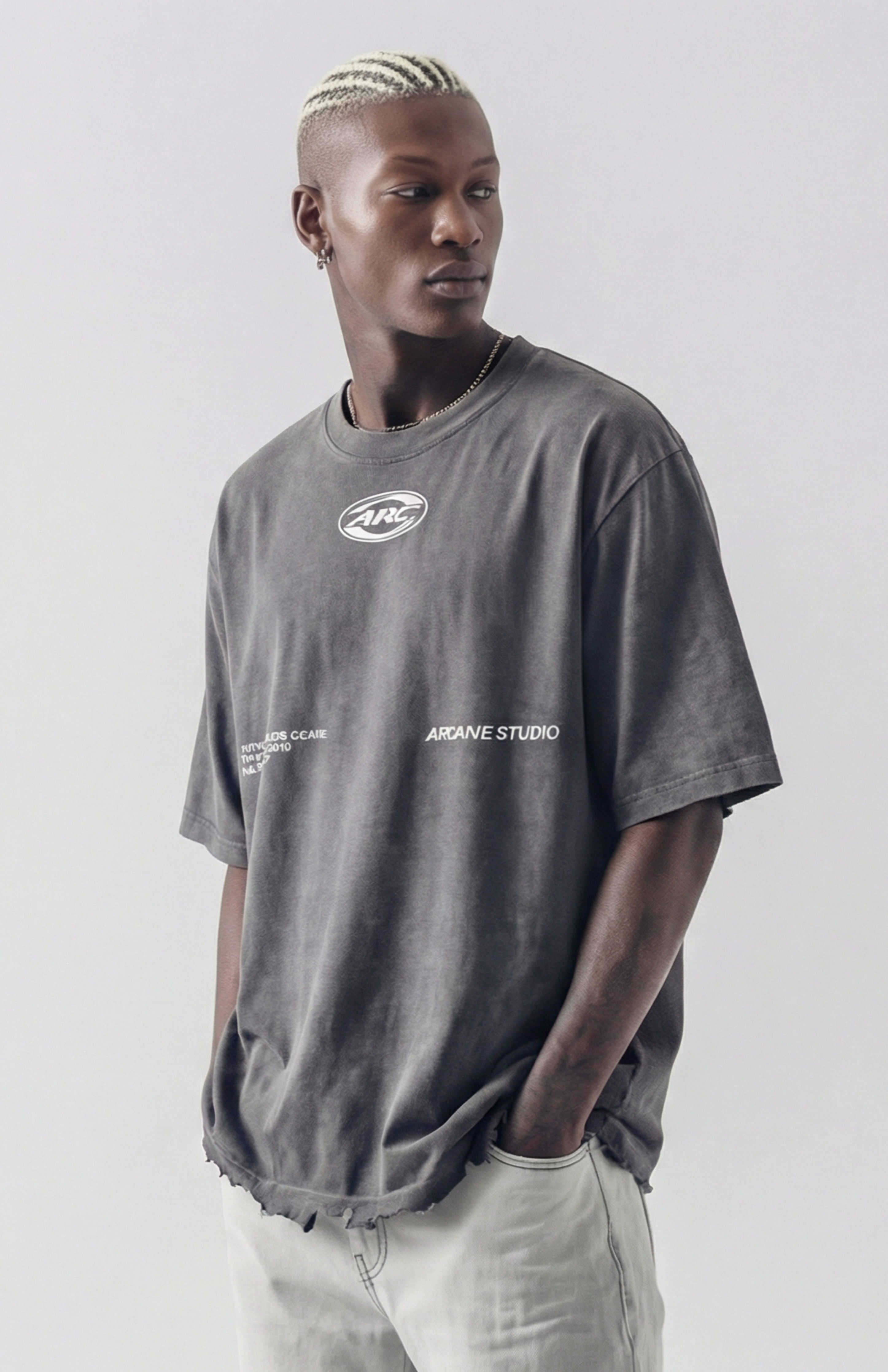 ARC RACING TEE DISTRESSED CEMENT GREY