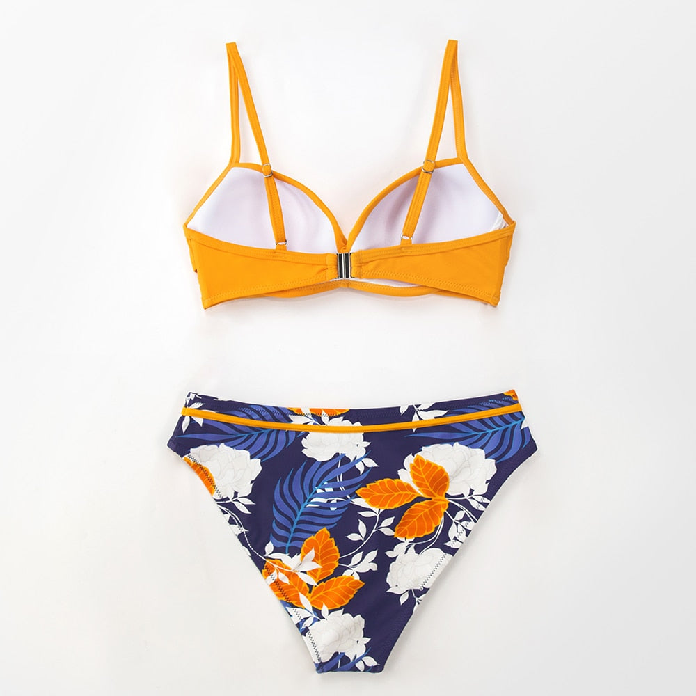 FLORAL MID WAIST SWIMSUIT PUSH UP