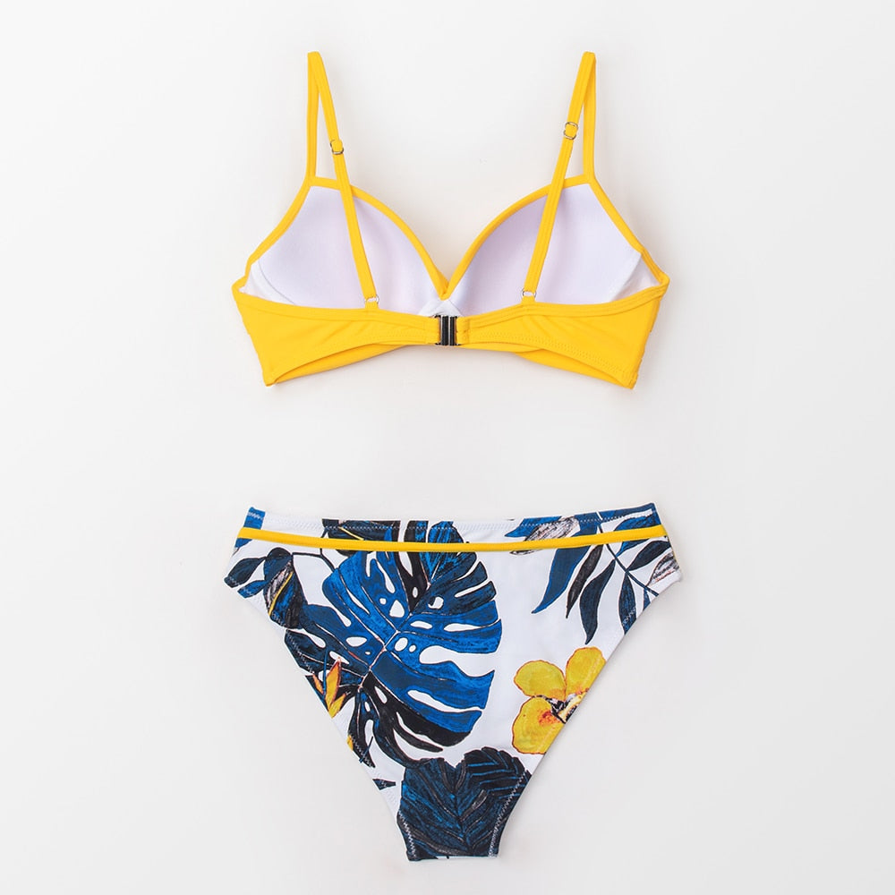 FLORAL MID WAIST SWIMSUIT PUSH UP
