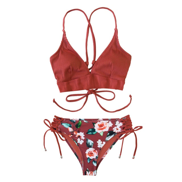 FLORAL MID WAIST V-NECK LACE