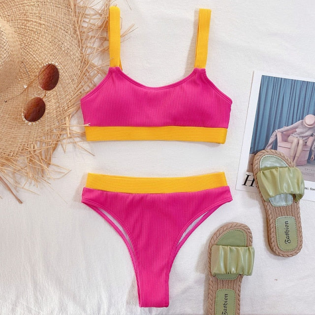 HIGH WAISTED RIB CONTRAST BIKINI