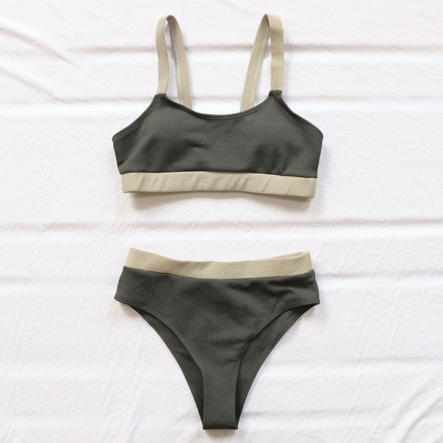 HIGH WAISTED RIB CONTRAST BIKINI