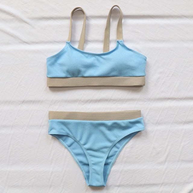 HIGH WAISTED RIB CONTRAST BIKINI