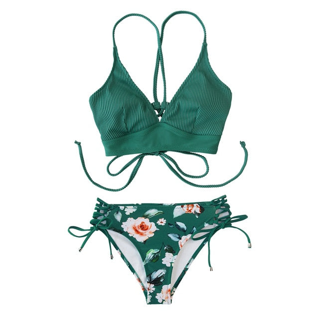 FLORAL MID WAIST V-NECK LACE