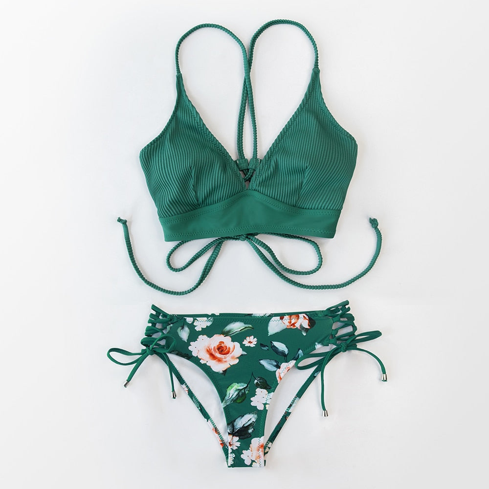 FLORAL MID WAIST V-NECK LACE