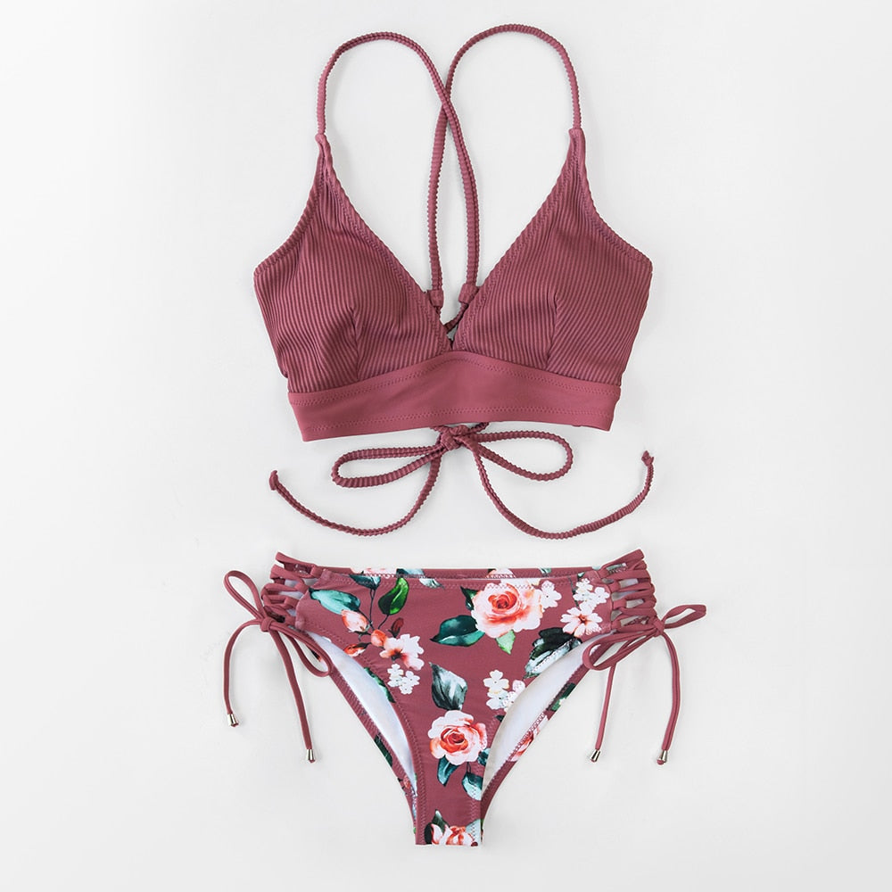 FLORAL MID WAIST V-NECK LACE