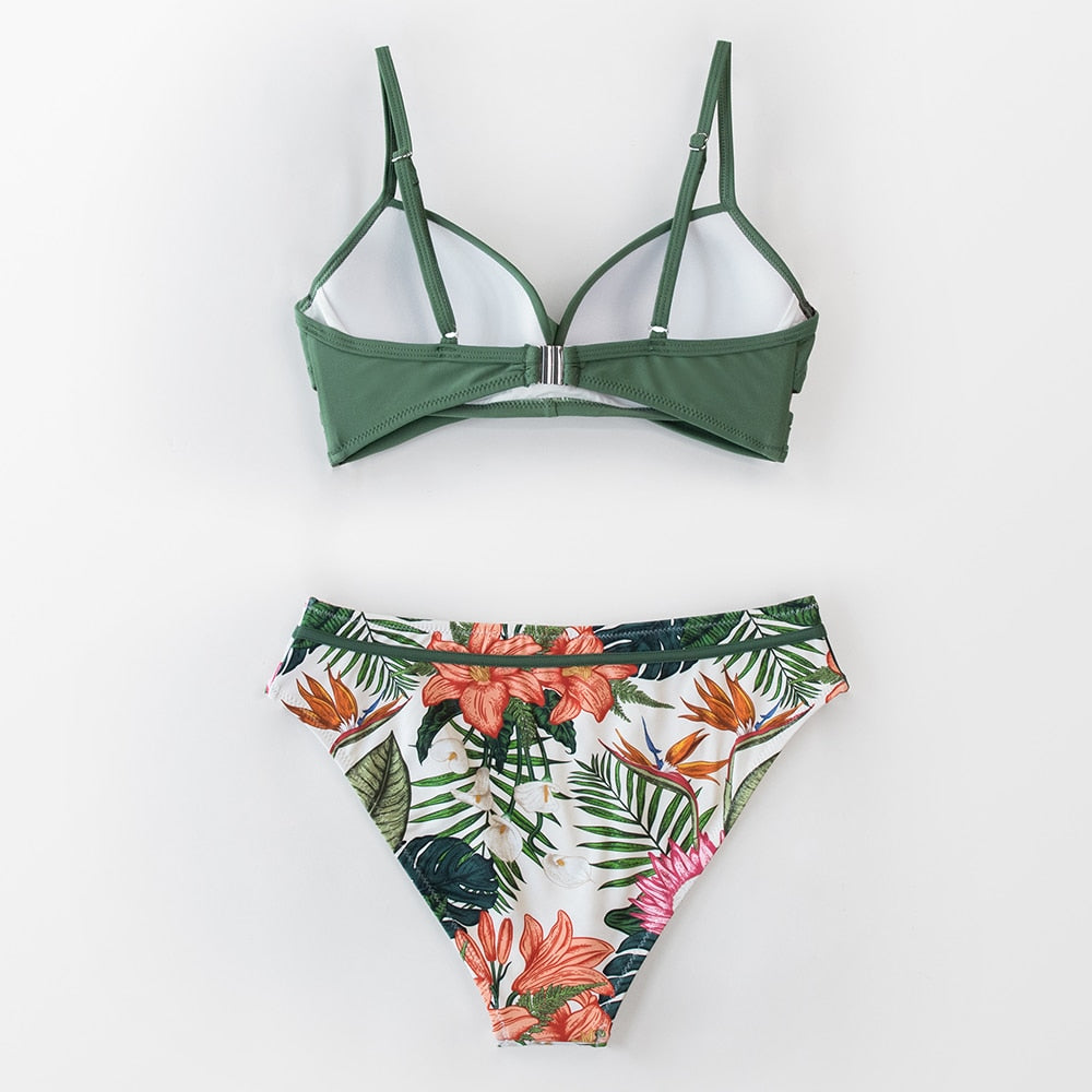 FLORAL MID WAIST SWIMSUIT PUSH UP