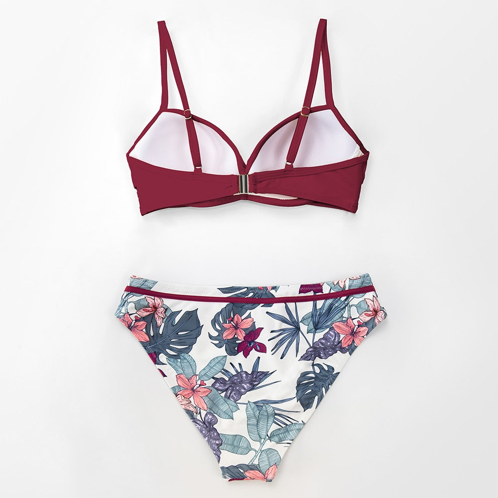 FLORAL MID WAIST SWIMSUIT PUSH UP