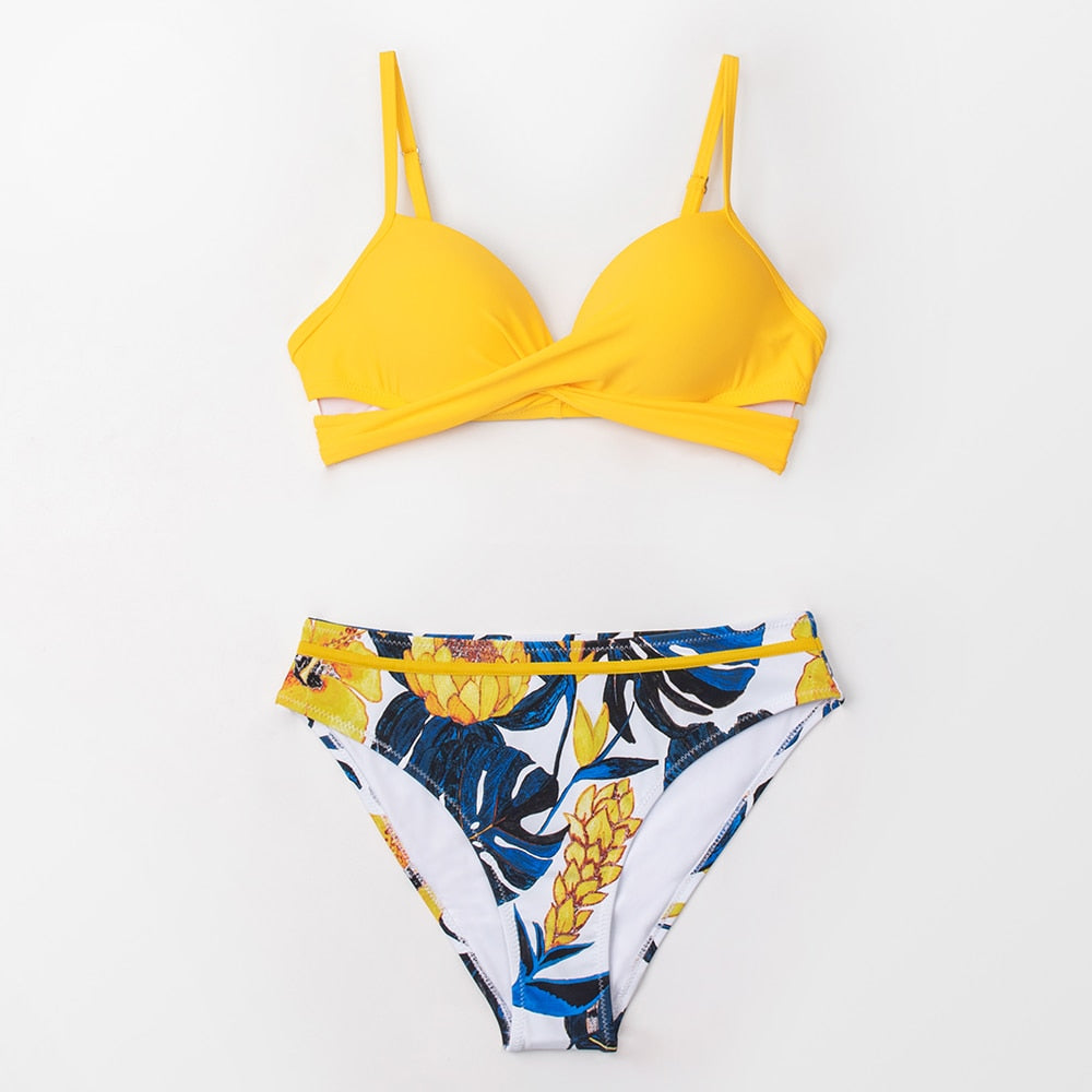 FLORAL MID WAIST SWIMSUIT PUSH UP