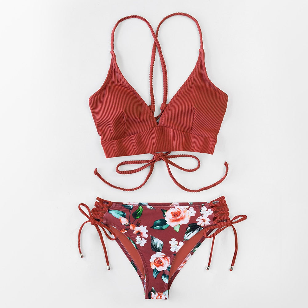 FLORAL MID WAIST V-NECK LACE