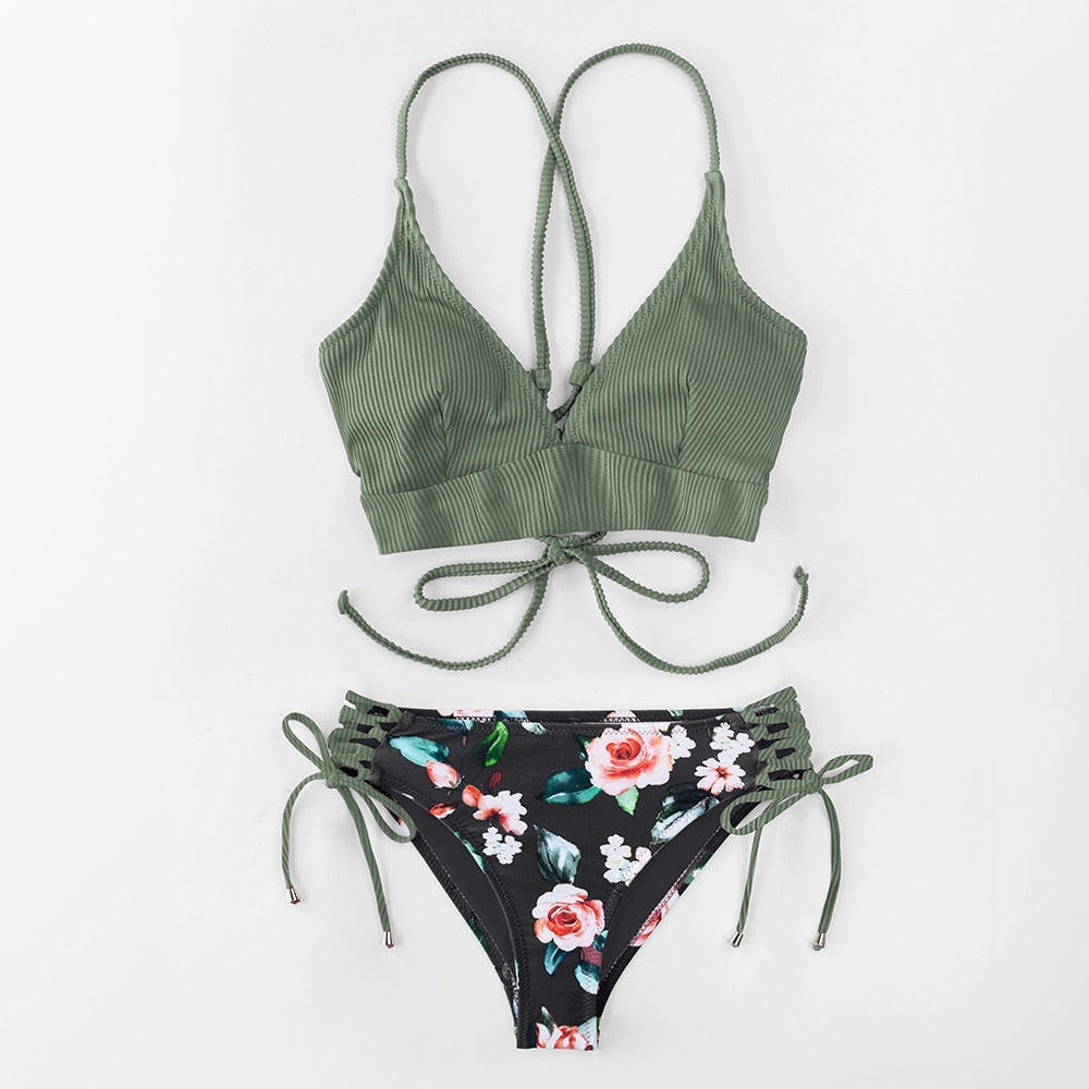 FLORAL MID WAIST V-NECK LACE
