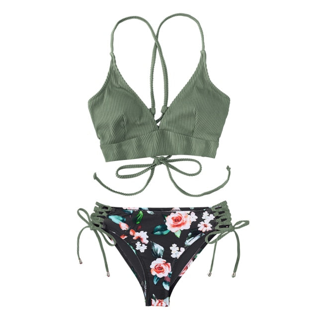 FLORAL MID WAIST V-NECK LACE