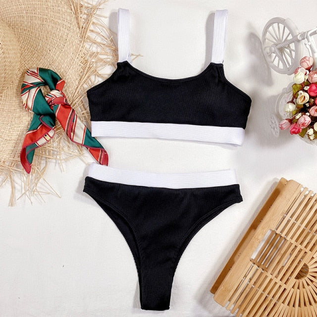 HIGH WAISTED RIB CONTRAST BIKINI
