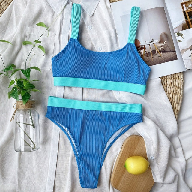 HIGH WAISTED RIB CONTRAST BIKINI