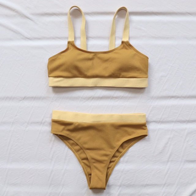 HIGH WAISTED RIB CONTRAST BIKINI