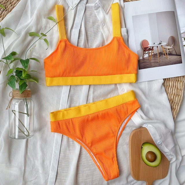 HIGH WAISTED RIB CONTRAST BIKINI