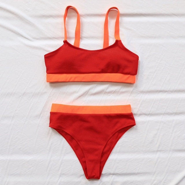 HIGH WAISTED RIB CONTRAST BIKINI