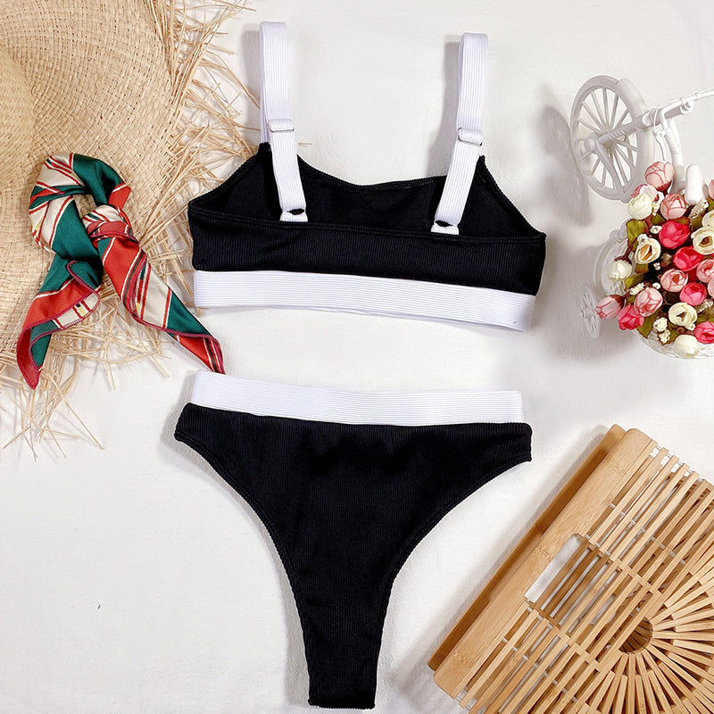 HIGH WAISTED RIB CONTRAST BIKINI