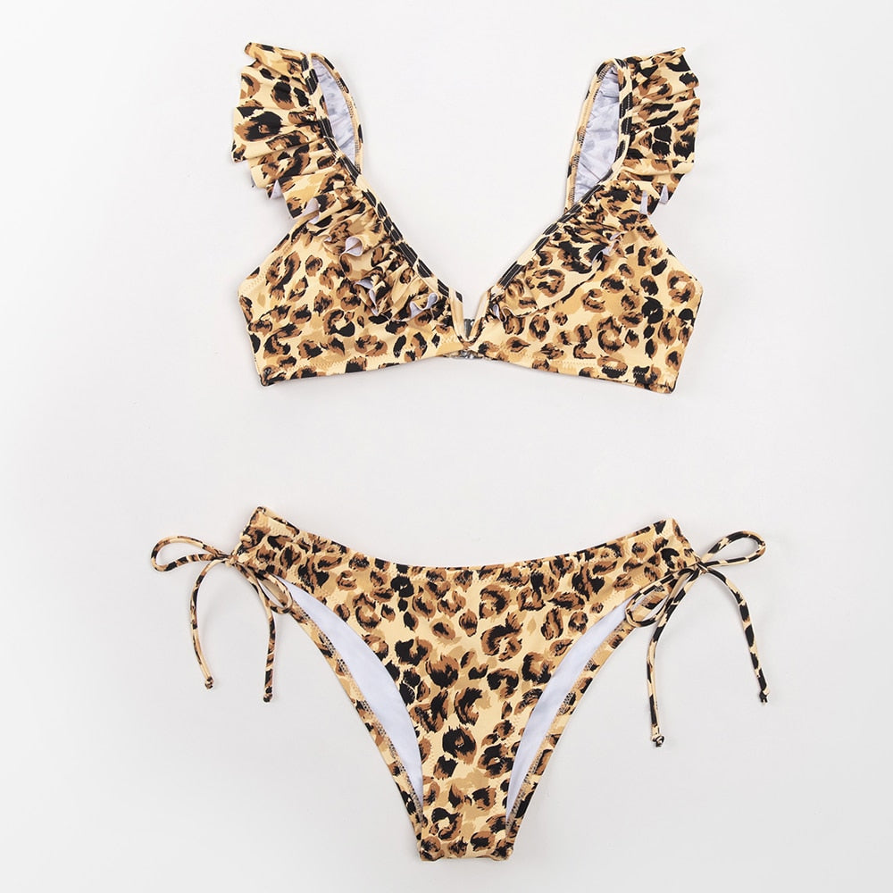 FLORAL RUFFLED V-NECK BIKINI