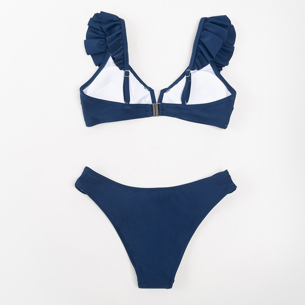 FLORAL RUFFLED V-NECK BIKINI
