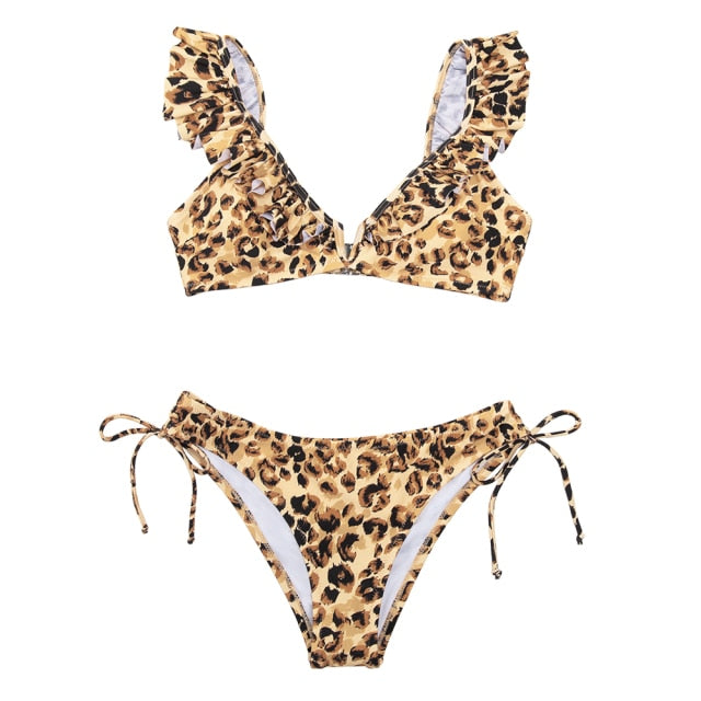 FLORAL RUFFLED V-NECK BIKINI